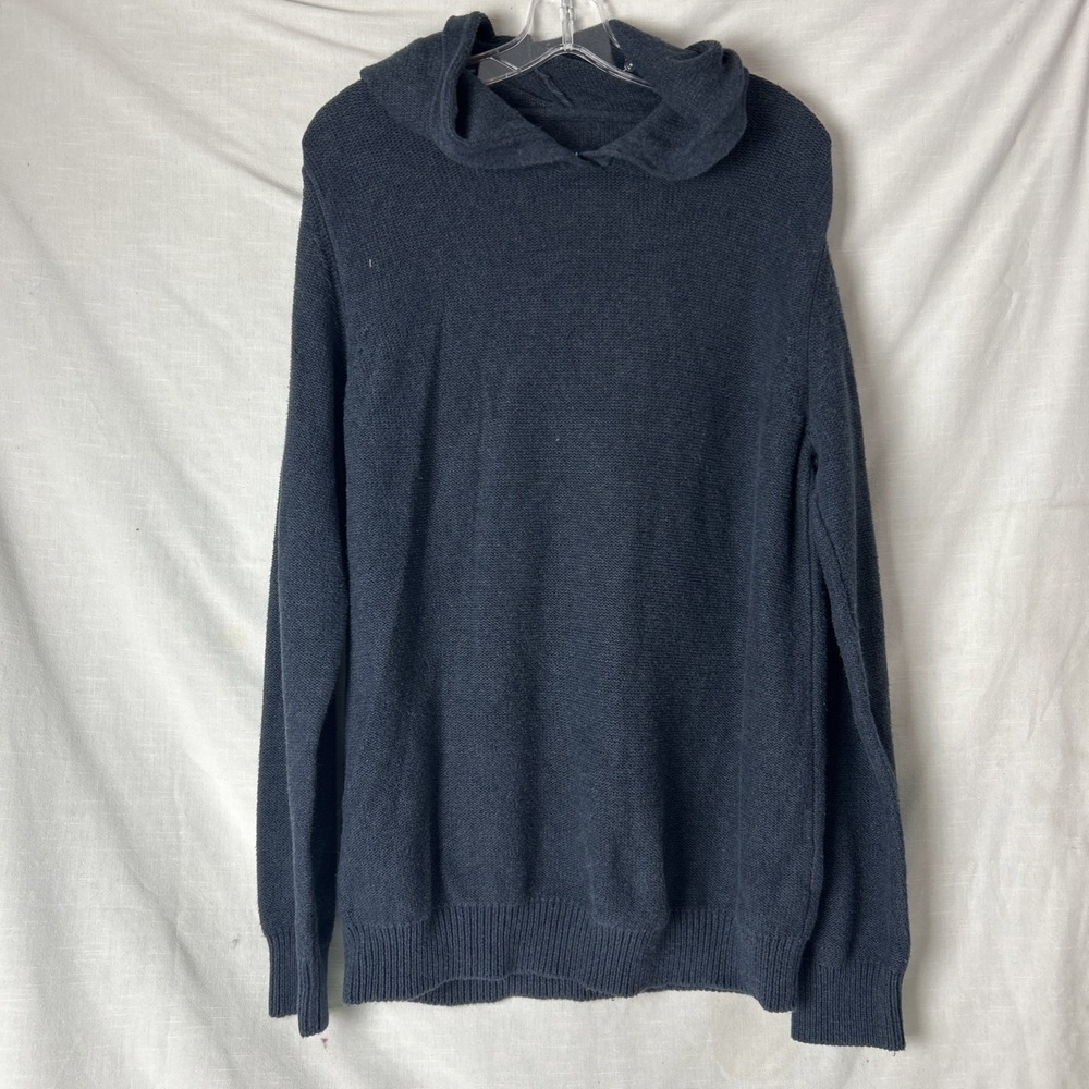 Prana Sweater Mens Med Blue Slim Hooded Knit Speckled Organic Eco Sustainable